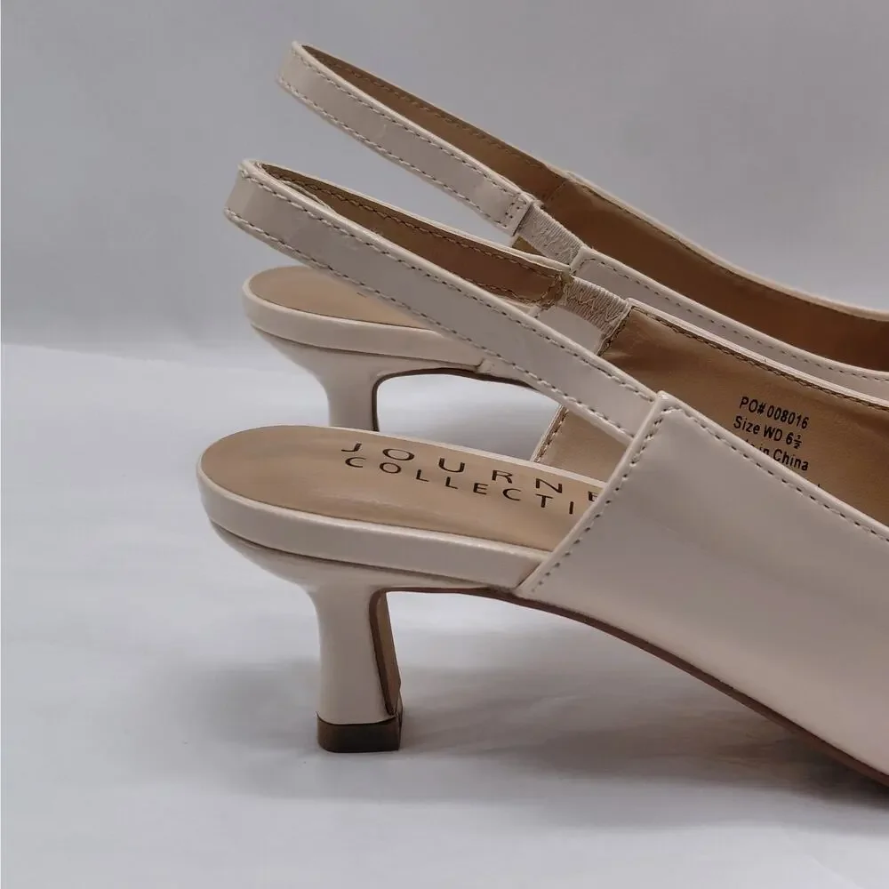 Journee Collection Womens Slingback Pumps Size 6.5 Wide Nude Patent Kitten Heels
